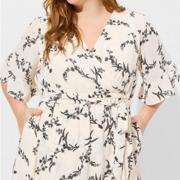 Torrid Cream Floral Maxi Georgette Surplice Ruffle Hi-Low Dress - Picture 2 of 8